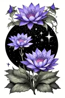 SPINE TAT INCLUDING VIOLET FLOWER WATER LILY FLOWER HAWTHORN FLOWER MORNING GLORY FLOWER MOON STARS AND QUOTE tattoo design idea