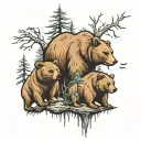 3 bears and 4 trees tattoo design idea
