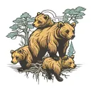 3 bears and 4 trees tattoo design idea