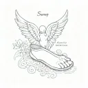 baby foot print and angel wings and name serenity tattoo design idea