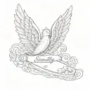 baby foot print and angel wings and name serenity tattoo design idea