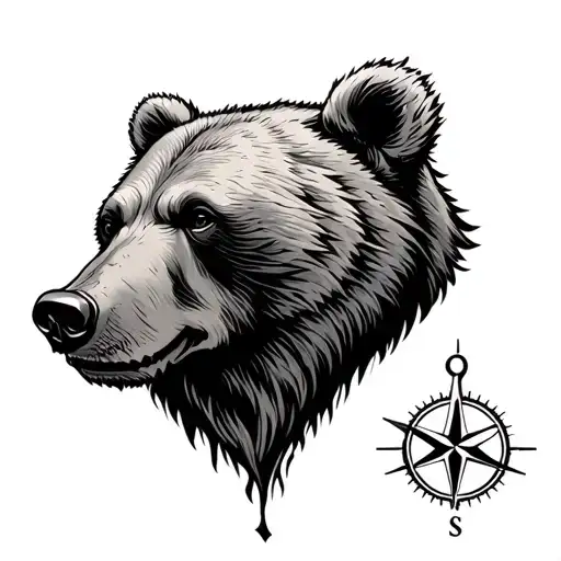 anchor, compass, bear head tattoo design idea