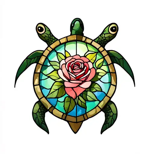 a stain glass window in the shape of a turtle with the rose from beauty and the beast in the shell tattoo design idea