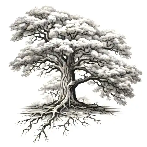 realism oak tree tattoo design idea