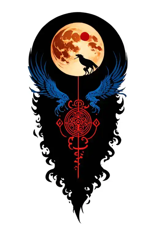 tui and la moon and ocean spirit from avatar the last airbender with each nations symbol incorporated in the tattoo  tattoo design idea