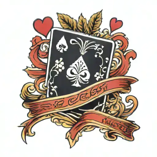 two 9 of hearts black jack tattoo playing cards arranged angled holding, minimal colours  tattoo design idea