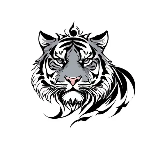 Tribal tiger with sun tattoo design idea