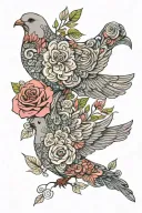 zentangle dove wings folded perched atop roses tattoo design idea