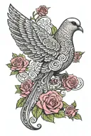 zentangle dove wings folded perched atop roses tattoo design idea