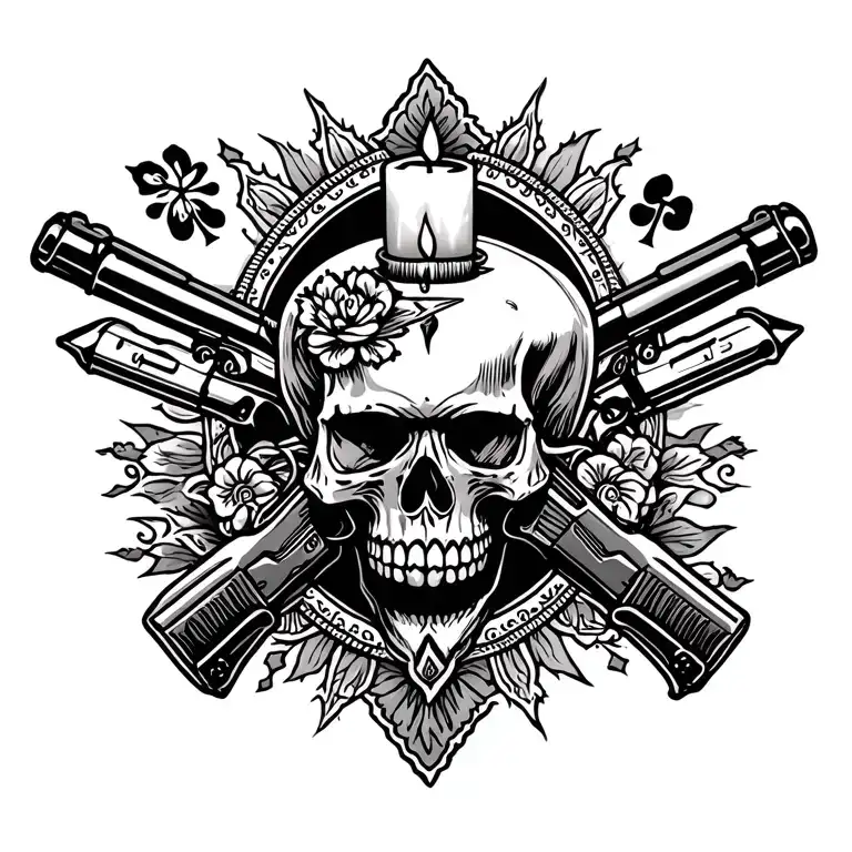 New Mexico, Chicano, guns, cars, skulls,Navajo, Cards, Cross, candle tattoo design idea