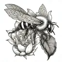 Bumble bee on a lotus flower tattoo design idea
