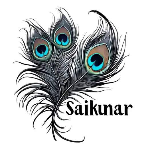 saikumar name with peacock feather transforming tattoo design idea