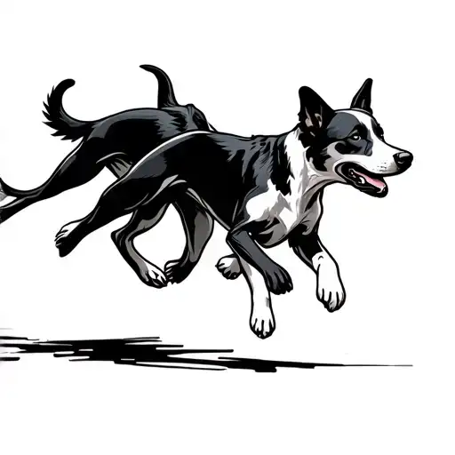 barbell and blue heeler dogs running tattoo design idea