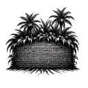 brick wall over grown by palm trees  tattoo design idea
