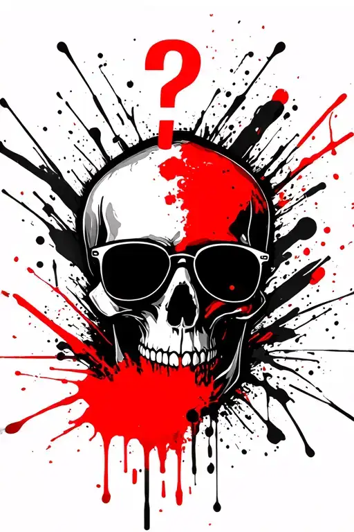 Skull with sunglasses and question mark tattoo design idea