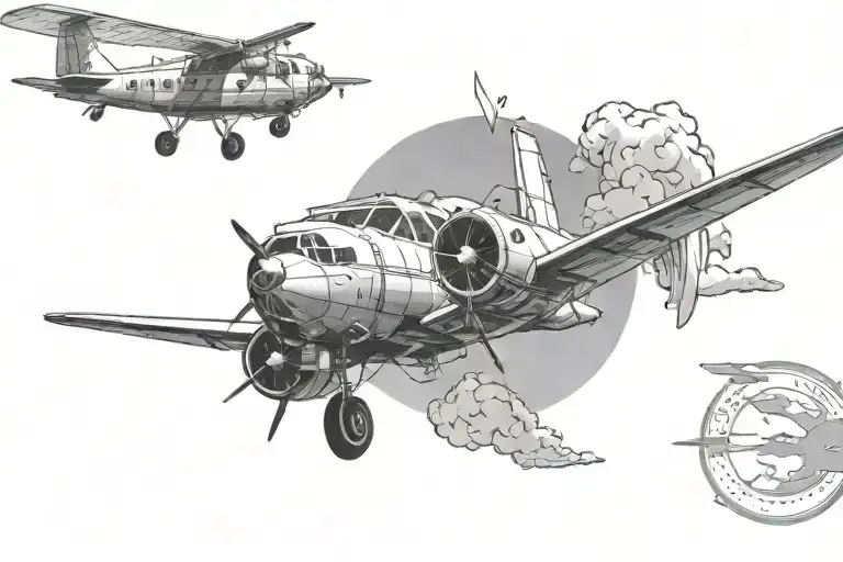 Scuba and Airplane flying towards a setting tattoo design idea