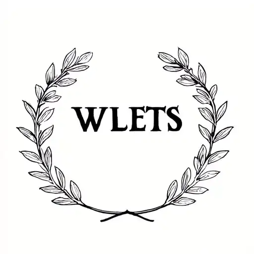 laurel wreath with "WLETS" in the middle tattoo design idea