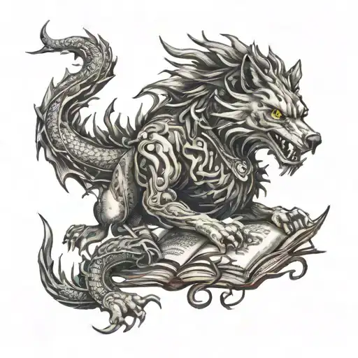 wolf dragon books tattoo design idea
