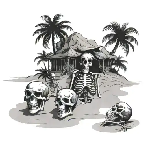 beach and skeletons tattoo design idea