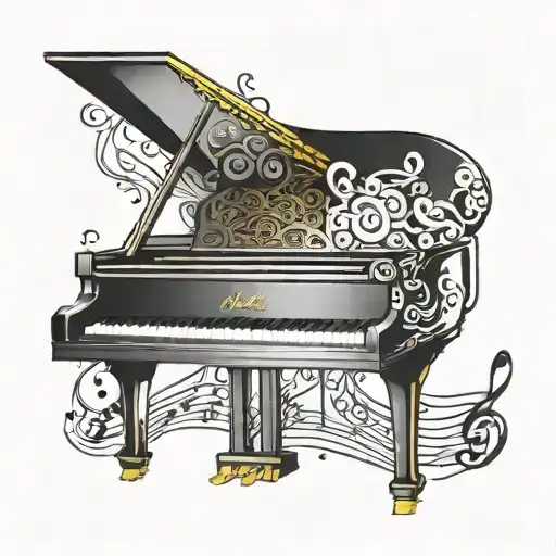 baby grand piano merging into music notes   tattoo design idea