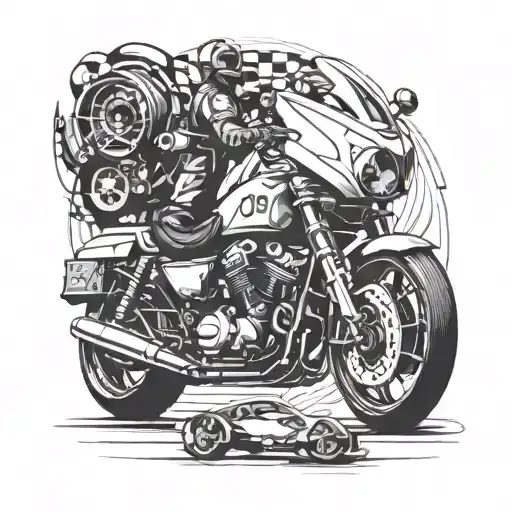 Incorporate elements of motor sports, such as race cars or motorcycle helmets, into a design symbolizing family and friendship tattoo design idea