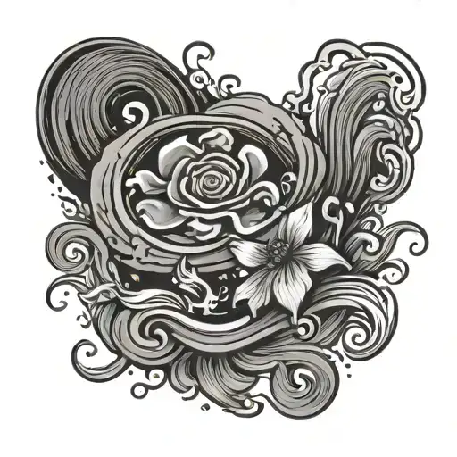 paw print surrounded by water waves and letters Chicago and koi fish tattoo design idea