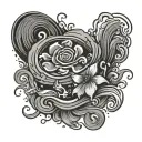 paw print surrounded by water waves and letters Chicago and koi fish tattoo design idea