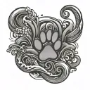 paw print surrounded by water waves and letters Chicago and koi fish tattoo design idea
