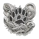paw print surrounded by water waves and letters Chicago and koi fish tattoo design idea