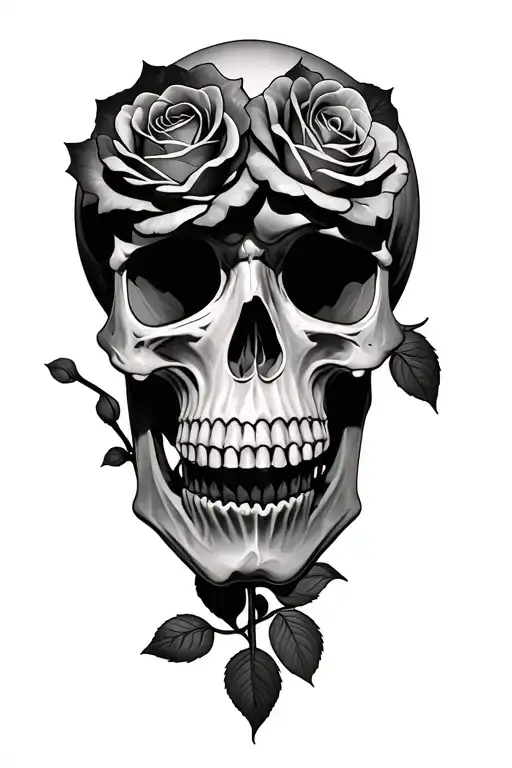 skull and roses growing tattoo design idea
