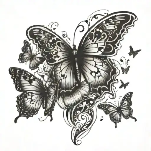 “godspeed” with floating butterflies around it tattoo design idea