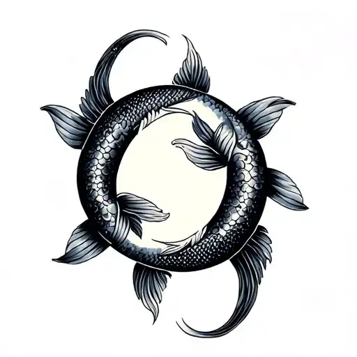 The sun and the moon, against their background, Japanese carps tattoo design idea