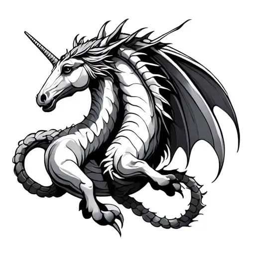 Libra scales, dragon, unicorn tattoo design idea