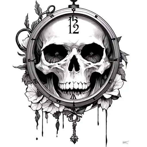 memento mori, dying with the clock  tattoo design idea