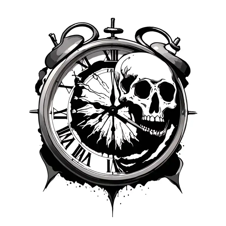 clock and skeleton  tattoo design idea