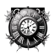 clock and skeleton  tattoo design idea