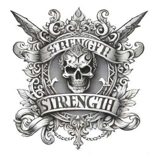 strength and pride words tattoo design idea