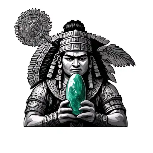 mayan warrior holding a jade stone tattoo design idea