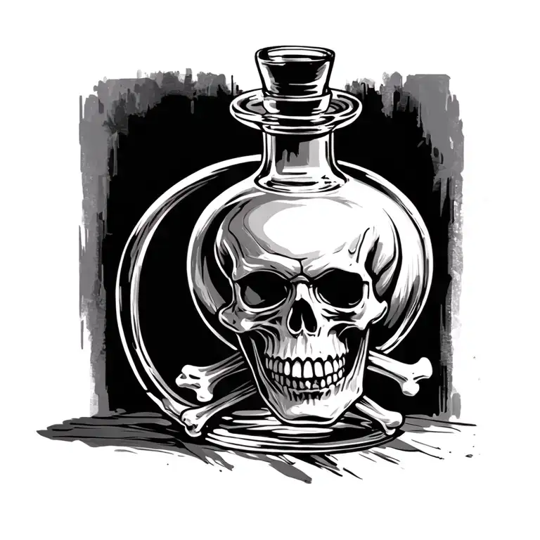 Potion Bottle with skull and crossbones on bottle label tattoo design idea