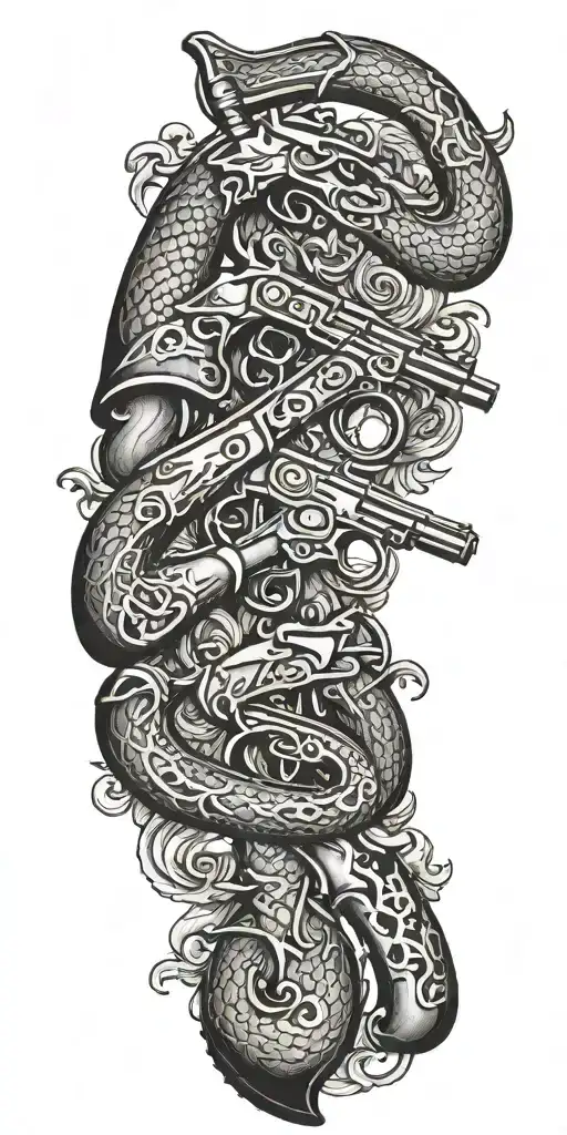 don't tread on me flintlock pistols crossing each other tattoo design idea