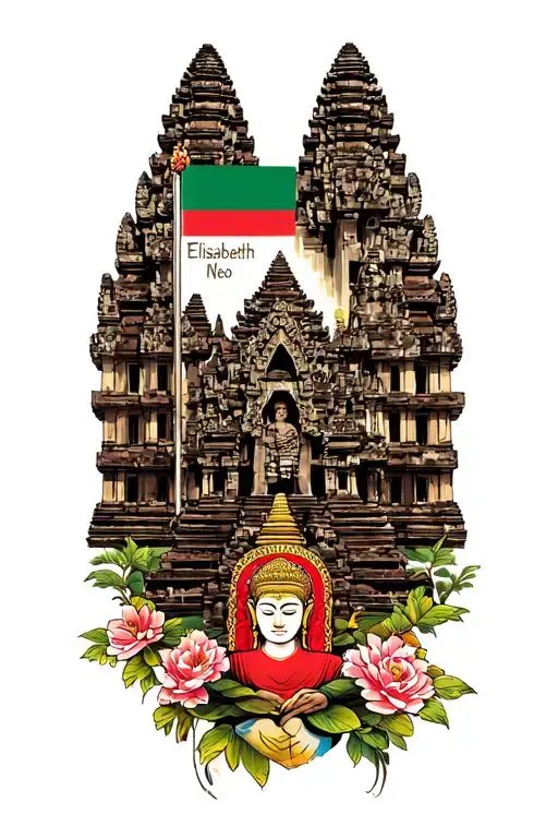 Cambodian flag and angkor wat. Also include the name Elisabeth tattoo design idea