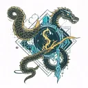 a snake and a crocodile fighting in the desert breathing a blue flame  tattoo design idea
