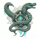 a snake and a crocodile fighting in the desert breathing a blue flame  tattoo design idea