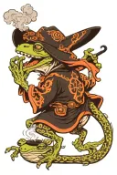 wizard frog smoking pipe. dragon coming from smoke tattoo design idea