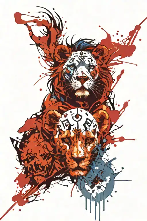 skull, lion, sagittarius, blue eyes tattoo design idea