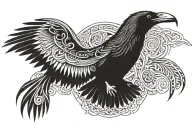 skaldic raven flying of odin god symmetry birdseye tattoo design idea