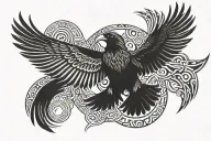 skaldic raven flying of odin god symmetry birdseye tattoo design idea