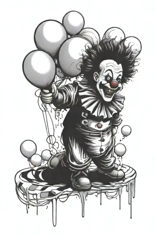 clown, blood, knife, balloons tattoo design idea