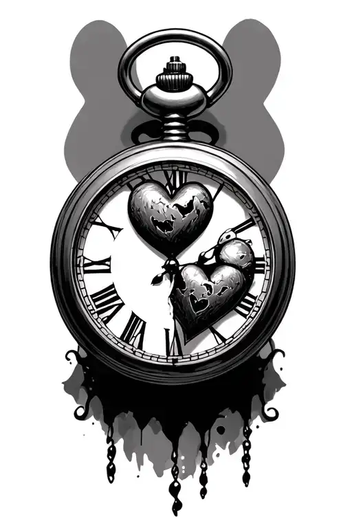pocket watch with broken heart tattoo design idea