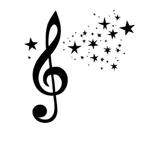 treble clef with stars floating tattoo design idea